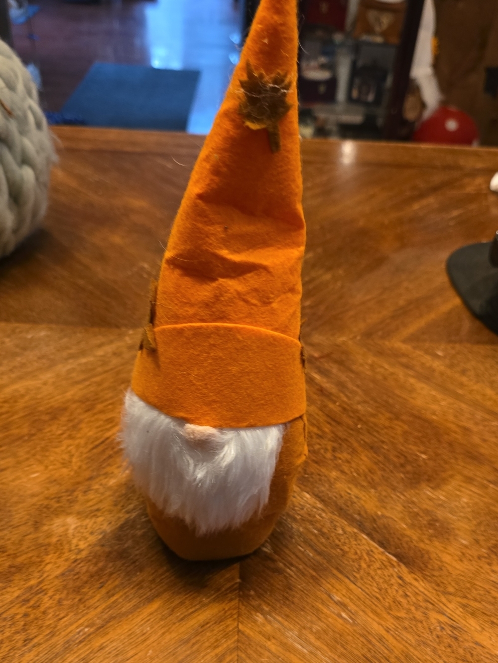Orange Felt Gnome Home Accent with White Beard
